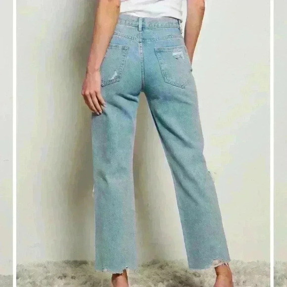 Wide Leg Distressed Denim Jeans - Picture 3 of 3